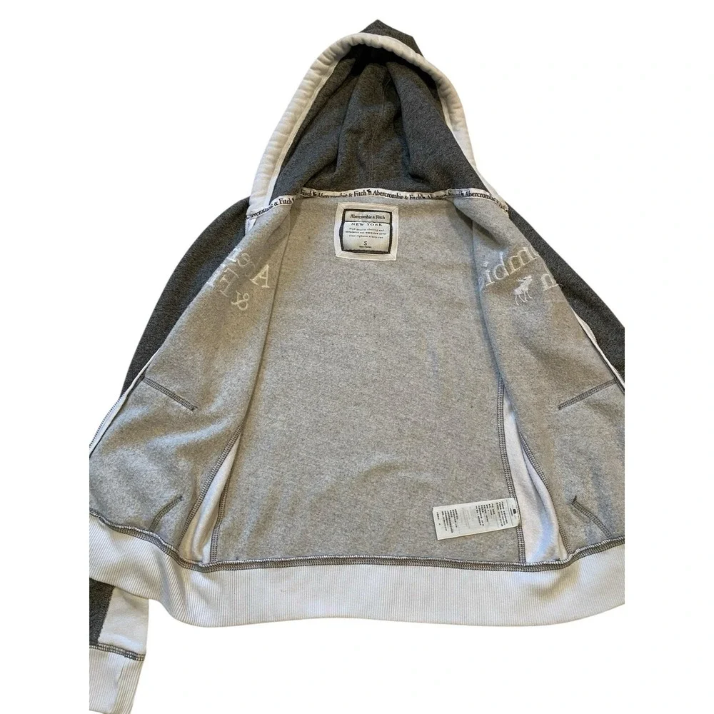 Abercrombie & Fitch Women's Small Grey & White Full Zip Hooded Jacket Logo